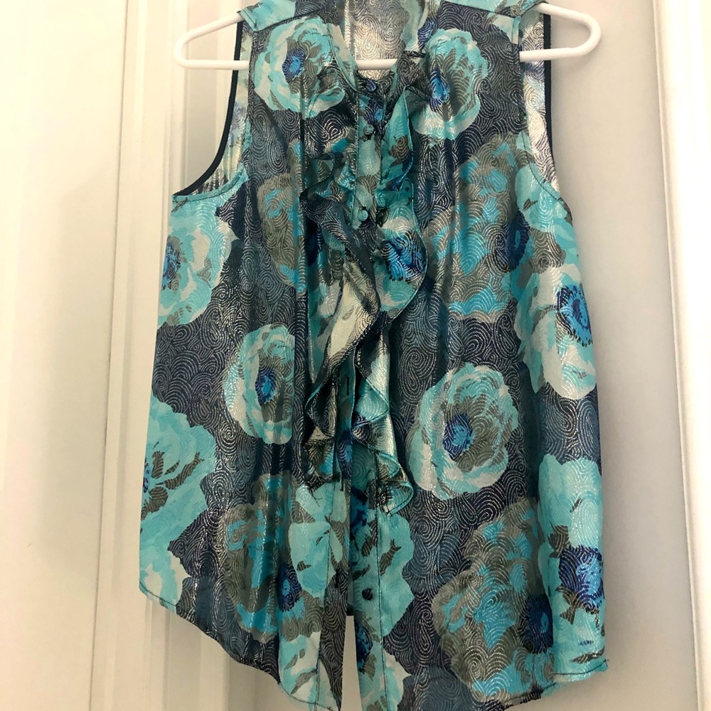 J. Crew sleeveless floral blouse with ruffles